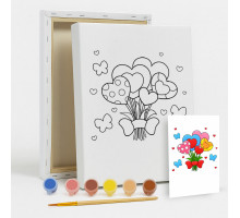 Set de pictat pe pânză pentru copii 20x25 "Buchet de inimioare" +6vopsee +pensula 7054