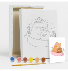 Set de pictat pe pânză pentru copii 20x25 "Ursulețul cu mama" +6vopsee +pensula 7055