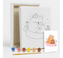 Set de pictat pe pânză pentru copii 20x25 "Ursulețul cu mama" +6vopsee +pensula 7055