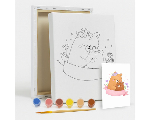 Set de pictat pe pânză pentru copii 20x25 "Ursulețul cu mama" +6vopsee +pensula 7055