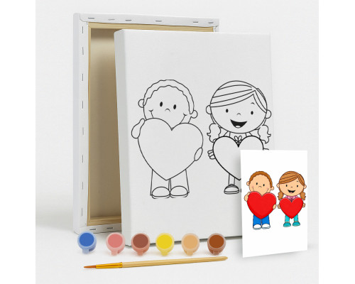 Set de pictat pe pânză pentru copii 20x25 "Inimi pentru mama" +6vopsee +pensula 7056