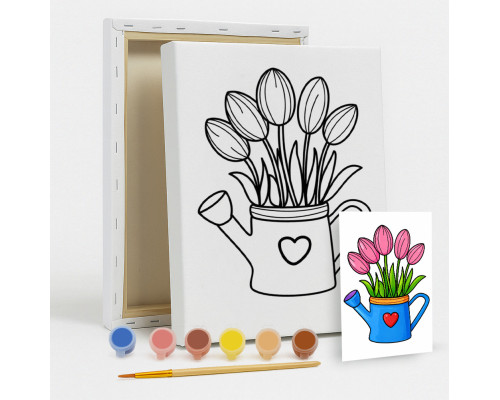 Set de pictat pe pânză pentru copii 20x25 "Lalele" +6vopsee +pensula 7058