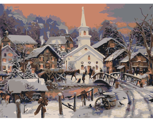 Набор для рисования по номерам 60*80 "Зимняя деревня" 1238