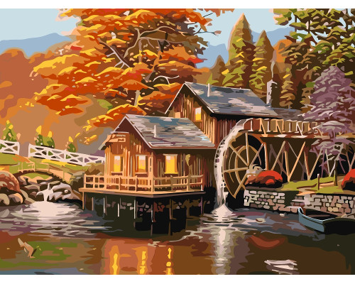 Набор для рисования по номерам 60*80 "Осенняя мельница" 3765