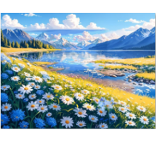 Алмазная мозаика 40*50 см "Горное озеро с ромашками" X14-6 (25)