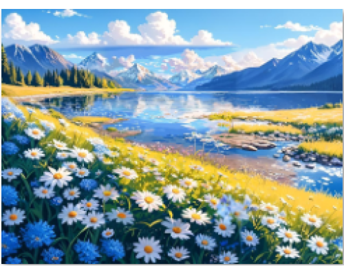 Алмазная мозаика 40*50 см "Горное озеро с ромашками" X14-6 (25)