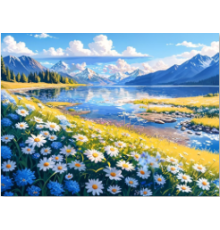 Алмазная мозаика 40*50 см "Горное озеро с ромашками" X14-6 (25)