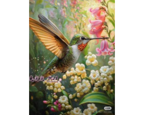 Алмазная мозаика 40*50 см "Колибри и цветы" X14-7 (25)
