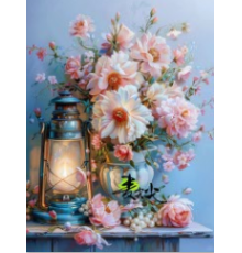 Алмазная мозаика 40*50 см "Цветы и фонарь" X14-18 (25)