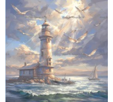 Алмазная мозаика 40*50 см "Маяк и чайки" X14-21 (25)