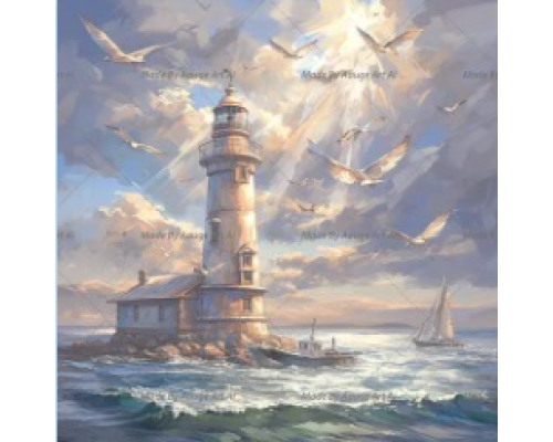 Алмазная мозаика 40*50 см "Маяк и чайки" X14-21 (25)