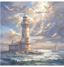 Алмазная мозаика 40*50 см "Маяк и чайки" X14-21 (25)