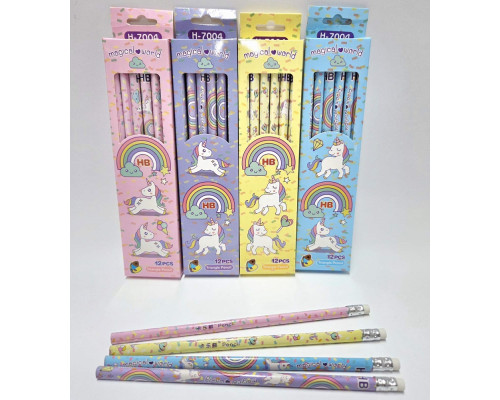 Карандаш графитный, HB, с ластиком, H-7004 (12/288)