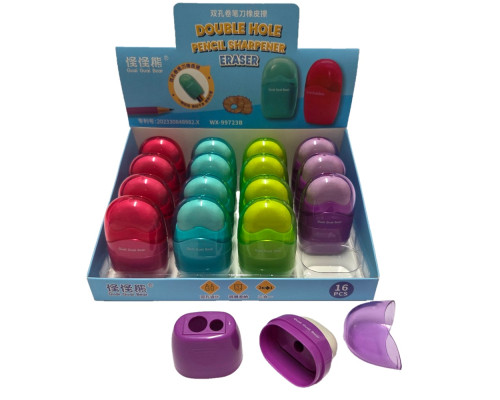 Точилка двойная с контейнером и ластиком WX-99723B (16/480)