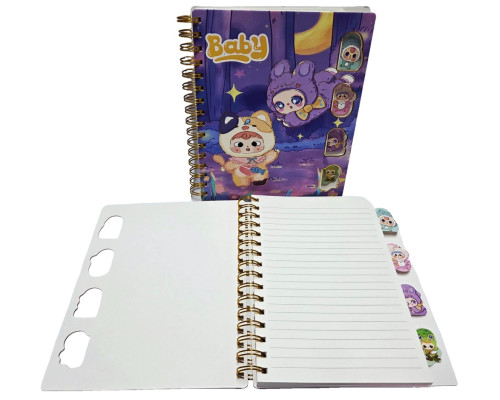 Блокнот B5 120 л. линия, твердая обложка на спирали, 4 разделителя A5XQ-8801 (80)