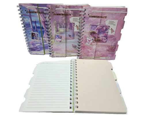 Блокнот B5 120 л. линия, твердая обложка на спирали, 4 разделителя QB/T1438-2007 (80)