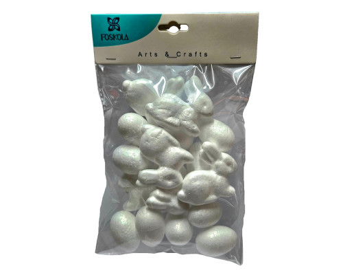 Decoratiune de Pasti "Iepurasi cu oua" 5/4 cm, 6/10 buc, polisrerol S18-17 (12/240)