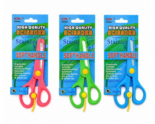 Foarfeca copii de siguranta, cu lame protejate si arc de revenire, 13 cm, culori asortate, pe blister DL2012 (24/720)