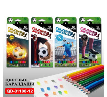 Карандаши цветные 12 цв., FOOTBALL QD-31108-12 (12/240)