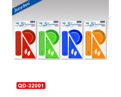 Set geometrie plastic, 3 piese (rigla 15 cm, echer, raportor), culori asortate, Janydoo QD-32001 (24/384)