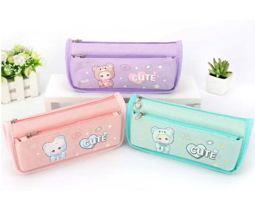 Пенал 2отделения 22x7cм "CUTE", ассорти, 68147 (48/288)