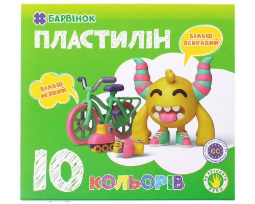 Plastilina"Maini curate" 10 culori, 200 gr., 6-432, БАРВІНОК (20/60)