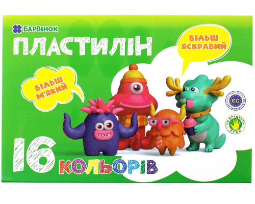 Plastilina"Maini curate" 16 culori, 320 gr., 6-434, БАРВІНОК (20/40)