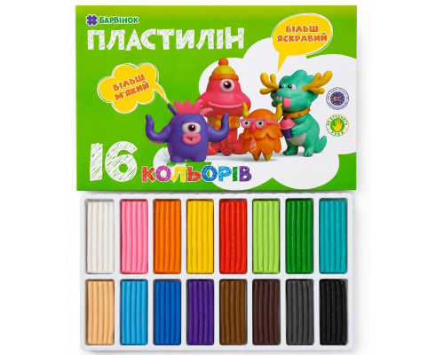 Plastilina"Maini curate" 16 culori, 320 gr., 6-434, БАРВІНОК (20/40)
