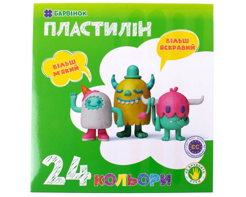 Пластилин "Чистые руки" 24 цв, 480 гр., 6-435, БАРВІНОК (10/30)