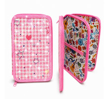 Penar rigid 2 compartimente, Pink Check, cu sclipici, 12,5*19,5*4
