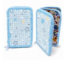 Penar rigid 2 compartimente, Blue Check, cu sclipici, 12,5*19,5*4