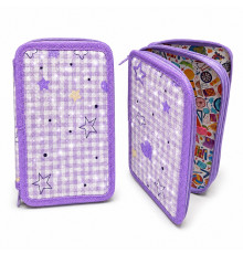 Пенал твердый 2 отдела, Lavender Check, с блестками, 12,5*19,5*4