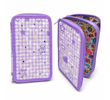 Penar rigid 2 compartimente, Lavender Check, cu sclipici, 12,5*19,5*4