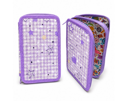 Penar rigid 2 compartimente, Lavender Check, cu sclipici, 12,5*19,5*4
