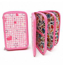 Penar rigid 3 compartimente, Pink Check, cu sclipici, 12,5*19,5*5