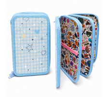 Penar rigid 3 compartimente, Blue Check, cu sclipici, 12,5*19,5*5