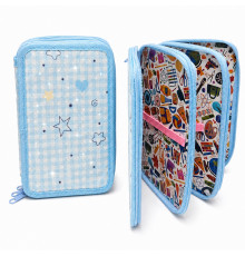 Penar rigid 3 compartimente, Blue Check, cu sclipici, 12,5*19,5*5