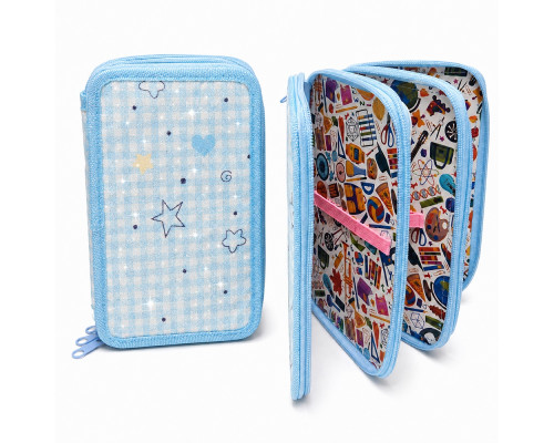 Penar rigid 3 compartimente, Blue Check, cu sclipici, 12,5*19,5*5