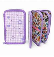 Penar rigid 3 compartimente, Lavender Check, cu sclipici, 12,5*19,5*5