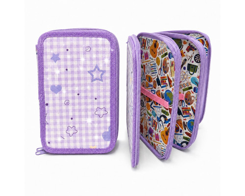 Penar rigid 3 compartimente, Lavender Check, cu sclipici, 12,5*19,5*5