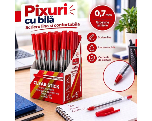 Pix cu bila DOIPHLA Clear Stick GP730, rosu, 0,7 mm (50/1000/4000)