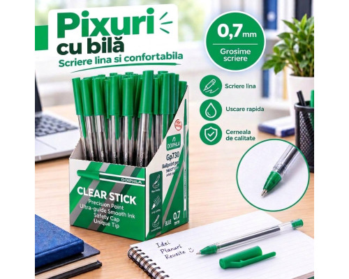 Шариковая ручка DOIPHLA Clear Stick GP730, зелёная, 0,7 мм (50/1000/4000)