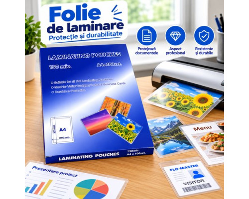 Folie pentru laminare A4, 150 microni, 100 bucati