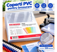 Coperti PVC transparente pentru brosurare, A4, 200 microni, 100 bucati