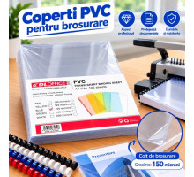 Coperti PVC transparente pentru brosurare, A4, 150 microni, 100 bucati