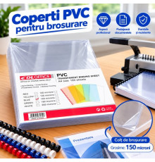 Coperti PVC transparente pentru brosurare, A4, 150 microni, 100 bucati