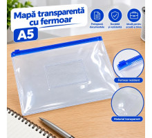 Mapa caiete cu fermoar, A5, plastic transparenta DL5242