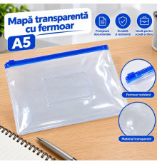 Mapa caiete cu fermoar, A5, plastic transparenta DL5242