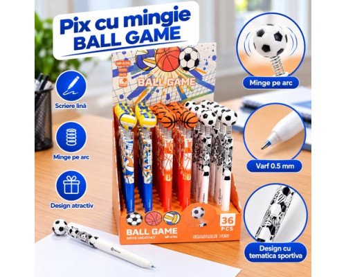 Ручкa шариковая с мячом на пружине BALL GAME, 0,5мм,синиеMP-6700 (36)