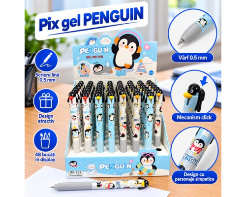 Гелевая ручка PENGUIN, 0,5 мм, синяя, автоматическая MP-183 (48)